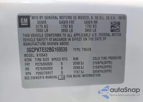 2011 Chevrolet Silverado 1500 Ltz из США, поврежденный, VIN 3GCPKTE32BG168539